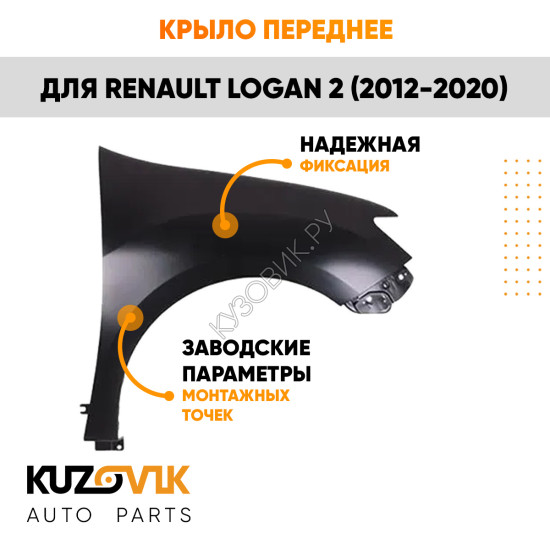 Крыло переднее правое без отверстия Renault Logan 2 (2014-2020) KUZOVIK